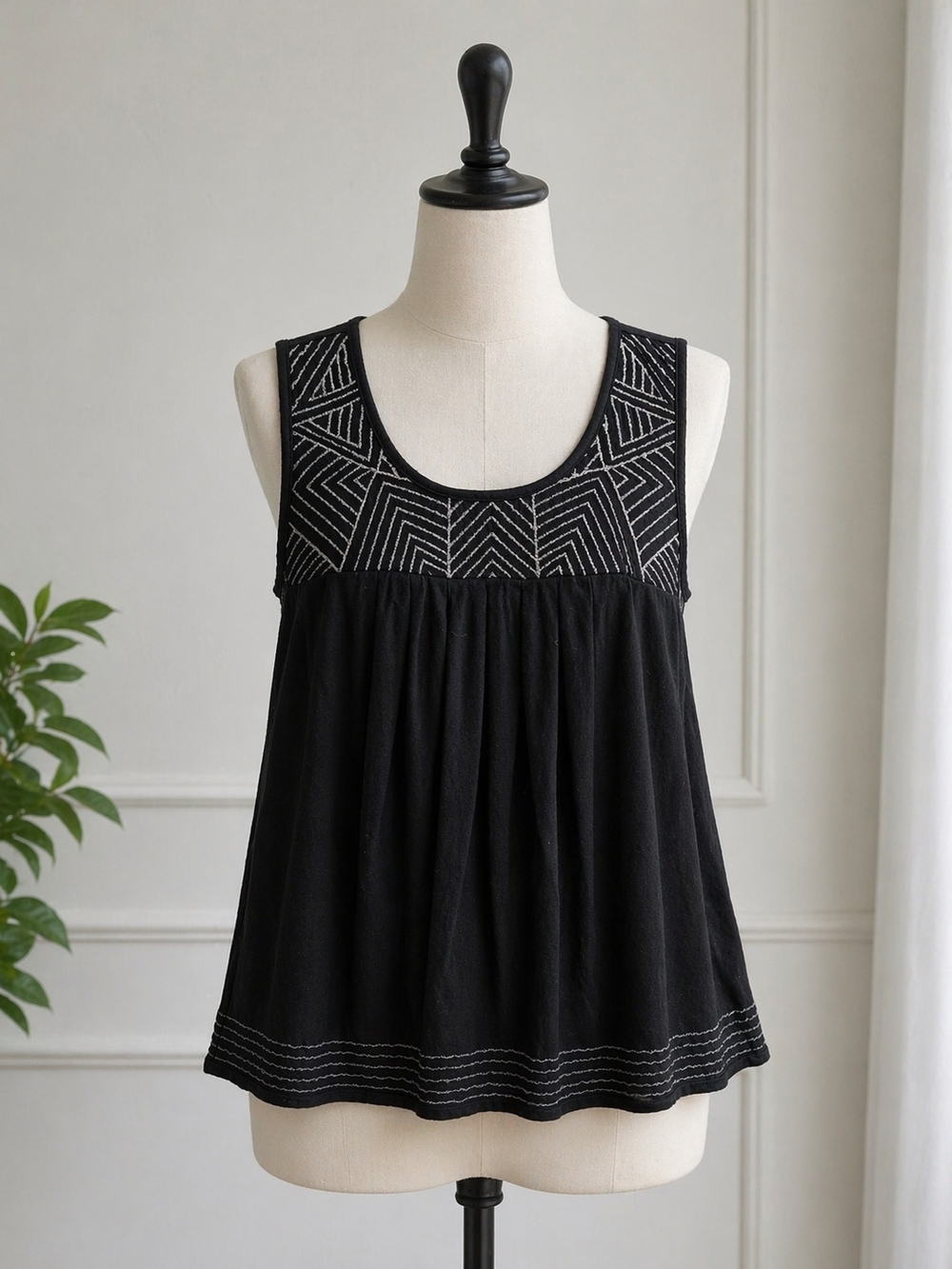 a.n.a Black Sleeveless Embroidered Yoke Tank Top